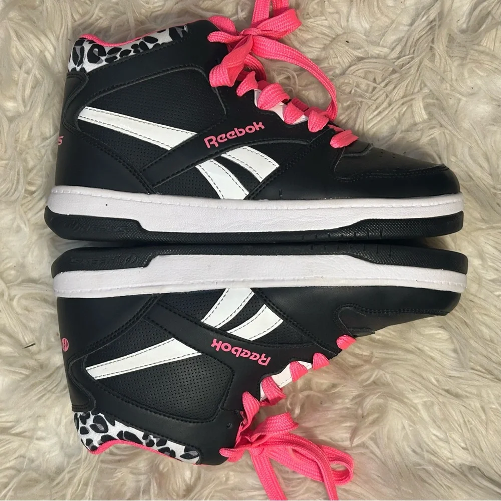 Reebok X Heelys High Top‎ Shoe Youth 4 Womens 6 Black Pink Leopard NO WHEELS